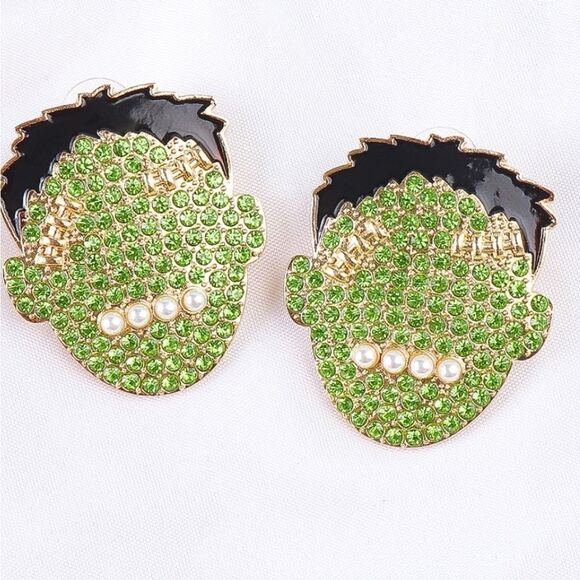 FRANKENSTEIN RHINESTONE HALLOWEEN EARRINGS - Picture 1 of 9